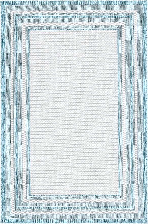 SAFAVIEH Courtyard Collection 8' x 10' Ivory / Aqua CY8475 Indoor/ Outdoor Patio Backyard Mudroom Area Rug