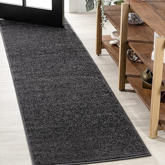 JONATHAN Y SEU100I-216 Haze Solid Low-Pile Indoor Runner Rug, Coastal, Bohemian, Minimalist, Classic, Casual for Bedroom,Kitchen,Living Room,Non Shedding,Easy-Washing, Black, 2 X 16