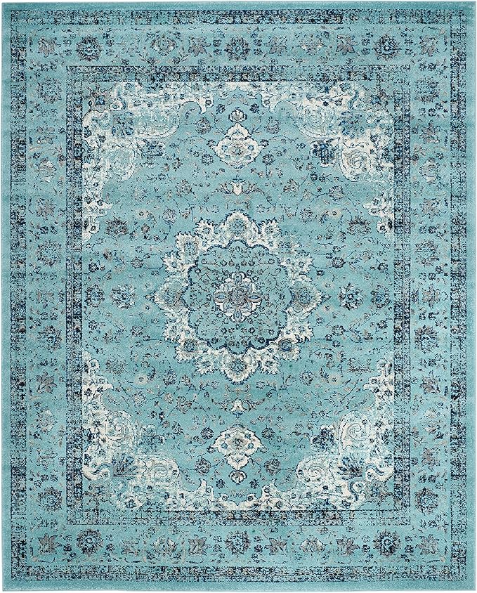 SAFAVIEH Evoke Collection 11' x 15' Light Blue / Light Blue EVK220E Shabby Chic Oriental Medallion Non-Shedding Living Room Bedroom Dining Home Office Area Rug