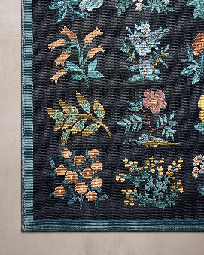 Loloi Rifle Paper Co. Perennial Collection Wildflower PRN-03 Black/Navy 5'-3" x 7'-8" Indoor/Outdoor Area Rug