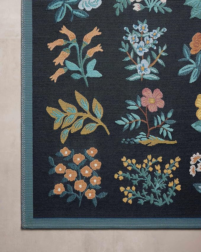 Loloi Rifle Paper Co. Perennial Collection Wildflower PRN-03 Black/Navy 2'-5" x 7'-8" Indoor/Outdoor Runner Rug