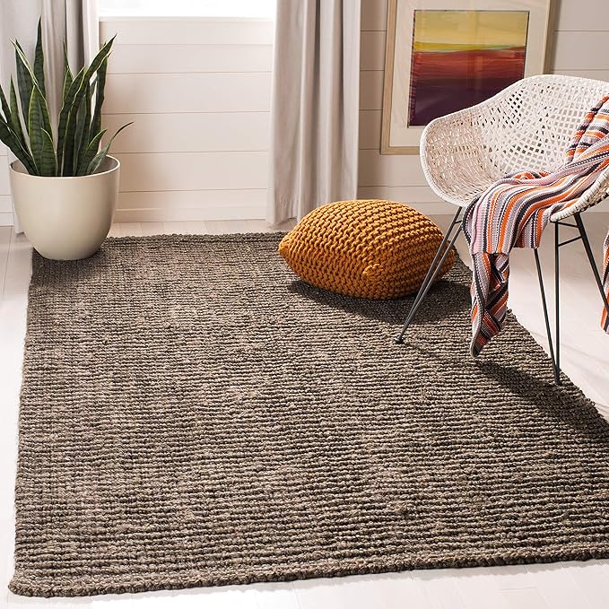 SAFAVIEH Natural Fiber Collection 6' Square Brown NF447D Handmade Chunky Textured Premium Jute 0.75-inch Thick Area Rug