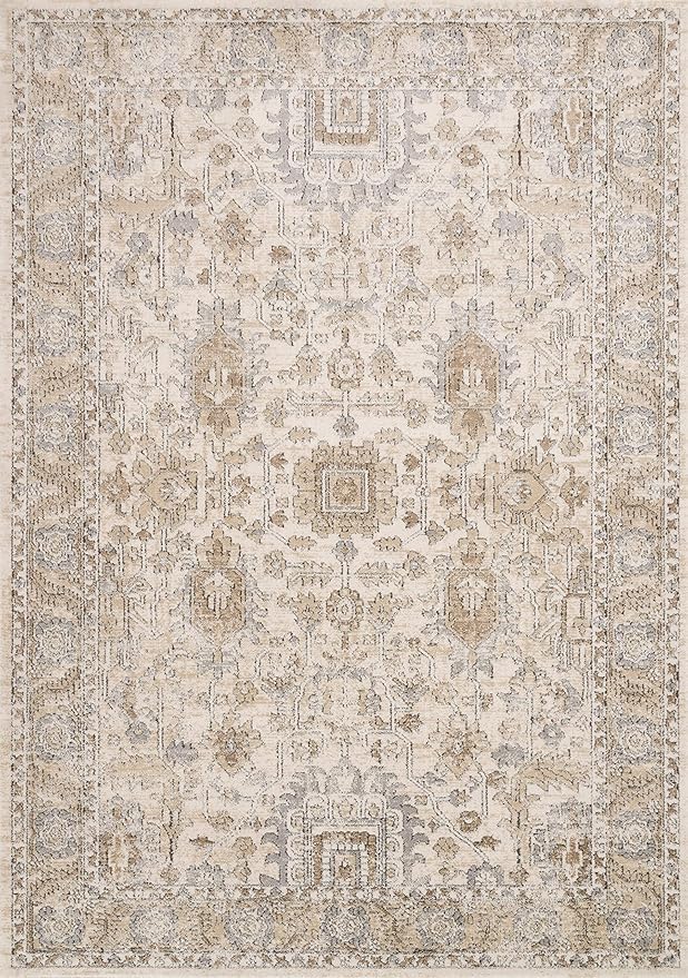 Loloi II Teagan Collection TEA-03 Ivory/Sand 3'-4" x 5'-7", .25" Thick, Accent Rug, Soft, Durable, Neutral, Woven, Low Pile, Non-Shedding, Easy Clean, Living Room Rug