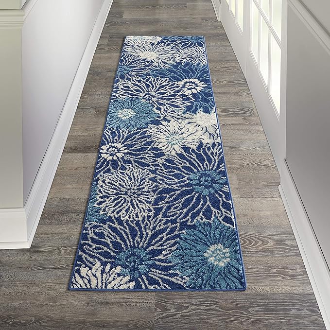 Nourison Passion 8' Runner Navy Ivory Fabric Contemporary Area Rug (8' Runner)