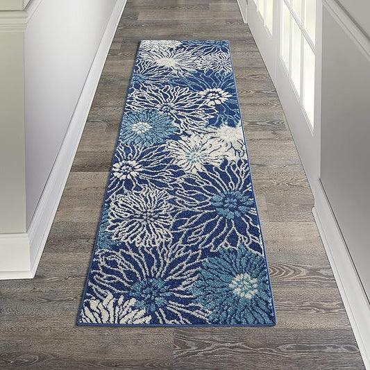 Nourison Passion 8' Runner Navy Ivory Fabric Contemporary Area Rug (8' Runner)