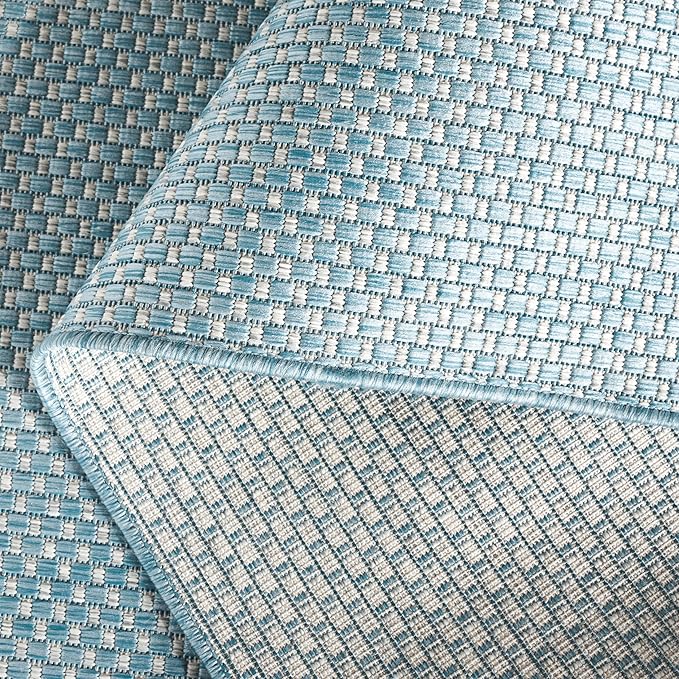 SAFAVIEH Courtyard Collection 7'1" Round Aqua/Grey CY8521 Indoor/ Outside Waterproof Easy cleansingPatio Backyard Mudroom Area Mat