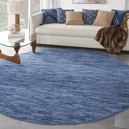 Nourison Essentials Indoor/Outdoor Navy Blue 10' x Round Area Rug, Easy Cleaning, Non Shedding, Bed Room, Living Room, Dining Room, Backyard, Deck, Patio (10 Round)