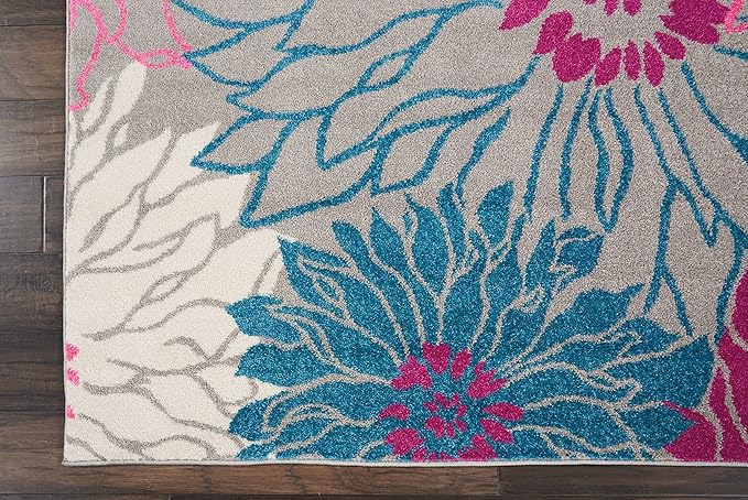 Nourison Passion Grey 8' x 10' Area Rug, Floral, Farmhouse, Easy Cleaning, Non Shedding, Bed Room, Living Room, Dining Room, Kitchen