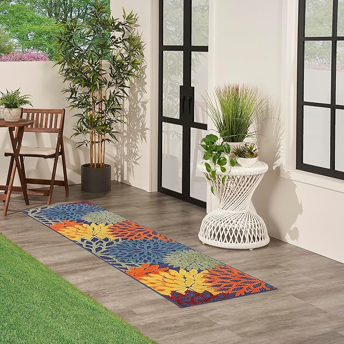 Nourison Aloha Indoor/Outdoor Modern Navy Multicolor 2' x 6' Area Rug, Easy Cleaning, Non Shedding, Bed Room, Living Room, Dining Room, Backyard, Deck, Patio (2x6)