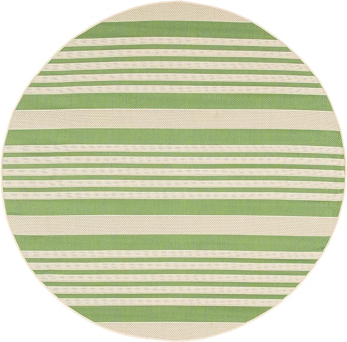 SAFAVIEH Courtyard Collection 6'7" Round Green/Beige CY6062 Stripe Indoor/ Outdoor-Waterproof Easy-Cleaning Patio Backyard Mudroom Area-Rug