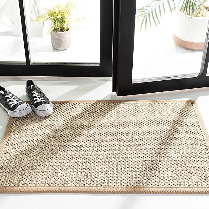 SAFAVIEH Natural Fiber Collection Area Rug - 6' x 9', Marble & Linen, Border Sisal Design, Easy Care, Ideal for High Traffic Areas in Living Room, Bedroom (NF143B)