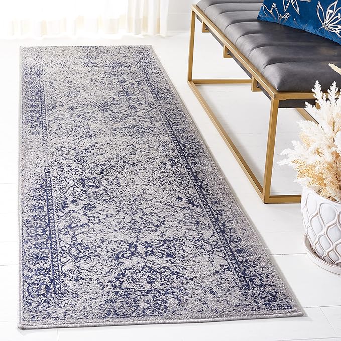 SAFAVIEH Adirondack Collection Runner Rug - 2'6" x 12', Grey & Navy, Oriental Distressed Design, Non-Shedding & Easy Care, Ideal for High Traffic Areas in Living Room, Bedroom (ADR109P)