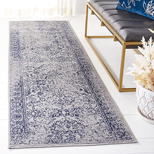 SAFAVIEH Adirondack Collection Runner Rug - 2'6" x 12', Grey & Navy, Oriental Distressed Design, Non-Shedding & Easy Care, Ideal for High Traffic Areas in Living Room, Bedroom (ADR109P)