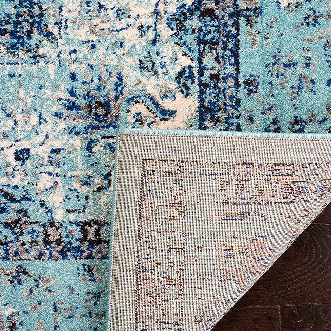 SAFAVIEH Evoke Collection 2'2" x 9' Light Blue / Light Blue EVK220E Shabby Chic Oriental Medallion Non-Shedding Living Room Entryway Foyer Hallway Bedroom Runner Rug