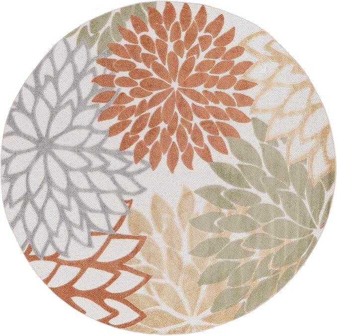 Nourison Aloha 63x63 Outdoor Polypropylene Fabric Rug in Ivory/Multi-Color