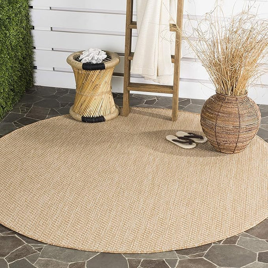 SAFAVIEH Courtyard Collection Area Rug - 7'1 Round, Natural & Cream, Non-Shedding & Easy Care, Indoor/Outdoor & Washable-Ideal for Patio, Backyard, Mudroom (CY8521-03012)