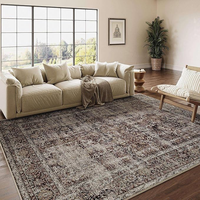 Vintage Area Rug 4x6 Rust Red Entryway Office Washable Carpet Non Slip Bedroom Indoor Living Room Door Mat Low Pile Traditional Distressed Retro Accent Rug for Dining Room Bathroom Kitchen