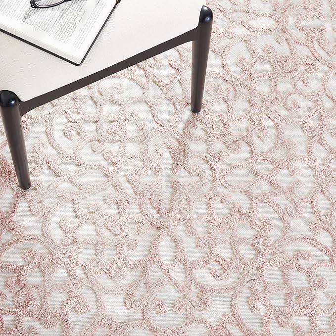 SAFAVIEH Trace Collection Runner Rug - 2'3" x 8', Ivory & Pink, Handmade Scroll Wool, Ideal for High Traffic Areas in Living Room, Bedroom (TRC103U)