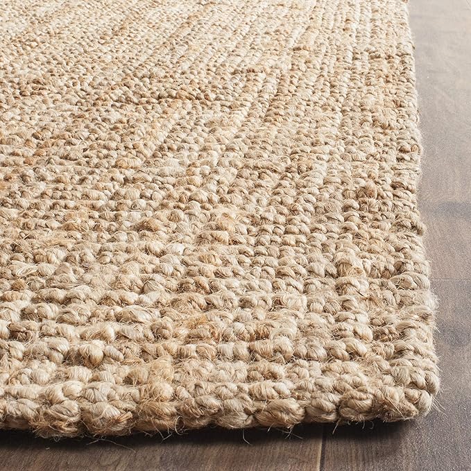 SAFAVIEH Natural Fiber Collection Area Rug - 9' Square, Natural, Handmade Chunky Textured Jute 0.75-inch Thick, Ideal for High Traffic Areas in Living Room, Bedroom (NF447A)