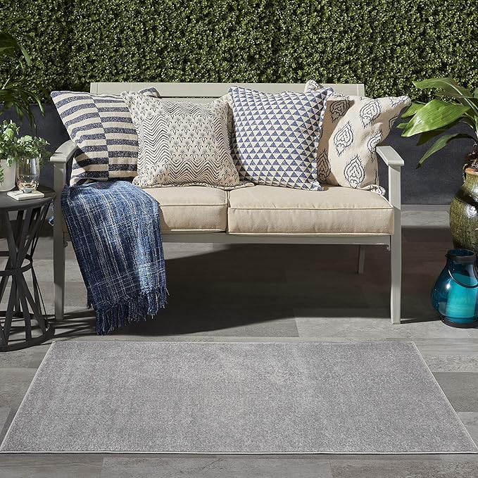 Nourison Essentials Indoor/Outdoor Silver Grey 3' x 5' Area Rug, Easy Cleaning, Non Shedding, Bed Room, Living Room, Dining Room, Backyard, Deck, Patio (3x5)