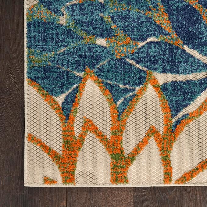 Nourison Aloha Indoor/Outdoor Blue Green 2'3" x 8' Area Rug, Easy Cleaning, Non Shedding, Bed Room, Living Room, Dining Room, Backyard, Deck, Patio (2x8)