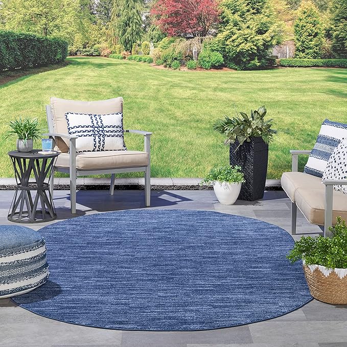 Nourison Essentials Indoor/Outdoor Navy Blue 6' x 9'Oval Area Rug, Easy Cleaning, Non Shedding, Bed Room, Living Room, Dining Room, Backyard, Deck, Patio (6x9 Oval)