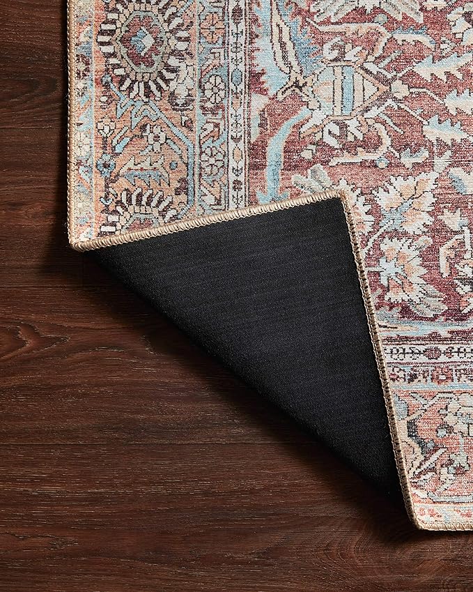 Loloi II Wynter Collection WYN-05 Tomato/Teal 2'-0" x 5'-0", .13" Thick, Accent Rug, Soft, Durable, Printed, Vintage Inspired, Low Pile, Non-Shedding, Easy Clean, Living Room Rug