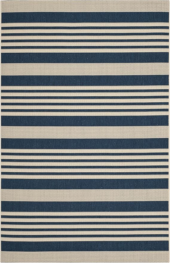 SAFAVIEH Courtyard Collection Area Rug - 5'3" x 7'7", Navy & Beige, Non-Shedding & Easy Care, Indoor/Outdoor & Washable-Ideal for Patio, Backyard, Mudroom (CY6062-268)