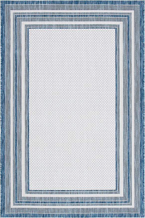 SAFAVIEH Courtyard Collection 8' x 10' Ivory/Navy CY8475 Indoor/ Outdoor Waterproof Easy Cleaning Patio Backyard Mudroom Area Rug