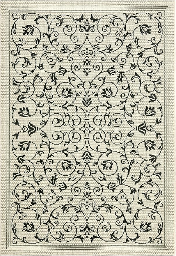 SAFAVIEH Courtyard Collection Accent Rug - 4' x 5'7", Sand & Black, Scroll Design, Non-Shedding & Easy Care, Indoor/Outdoor & Washable-Ideal for Patio, Backyard, Mudroom (CY2098-3901)