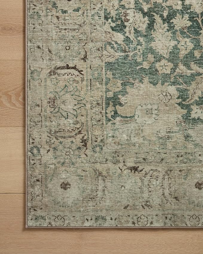 Loloi Magnolia Home by Joanna Gaines Sinclair Collection SIN-05 Jade/Sand 2'-3" x 7'-6", .25" Pile Height, Machine Washable, Runner Rug