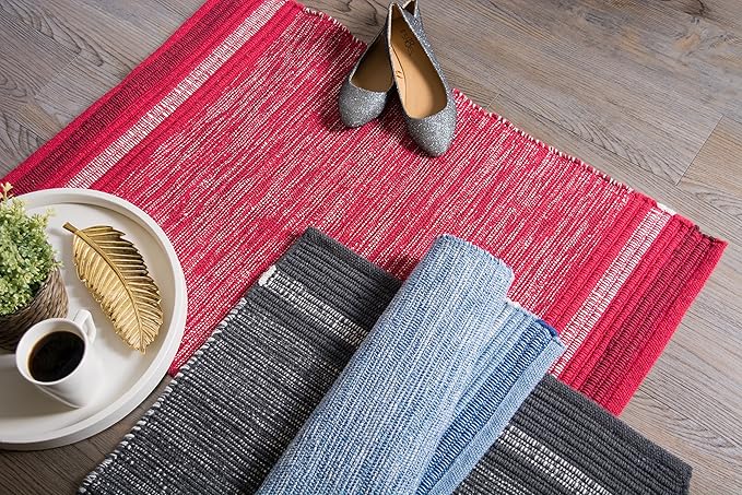 DII Variegated Recycled Yarn Modern Edge Stripe, 2x3', Blue (Pack of 4)
