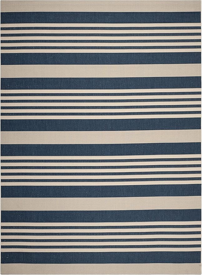 SAFAVIEH Courtyard Collection Area Rug - 8' x 11', Navy & Beige, Non-Shedding & Easy Care, Indoor/Outdoor & Washable-Ideal for Patio, Backyard, Mudroom (CY6062-268)