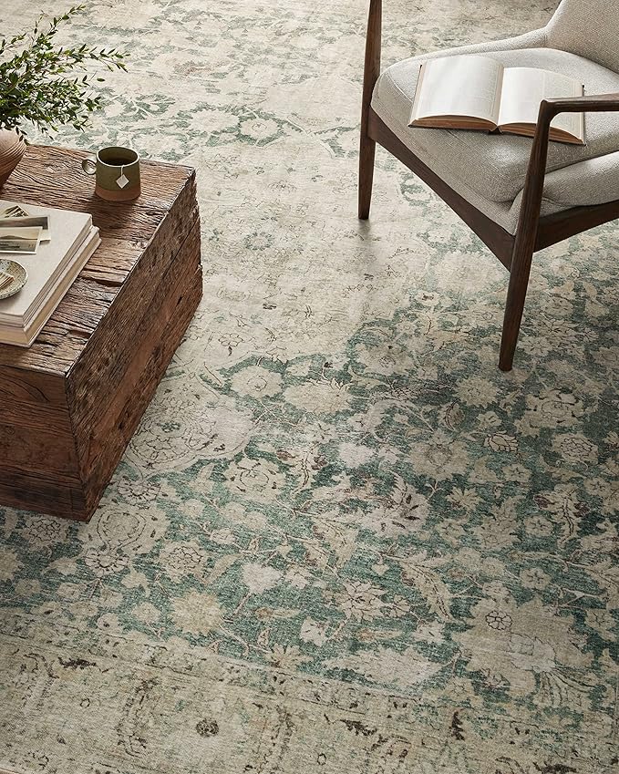 Loloi Magnolia Home by Joanna Gaines Sinclair Collection SIN-05 Jade/Sand 2'-3" x 7'-6", .25" Pile Height, Machine Washable, Runner Rug