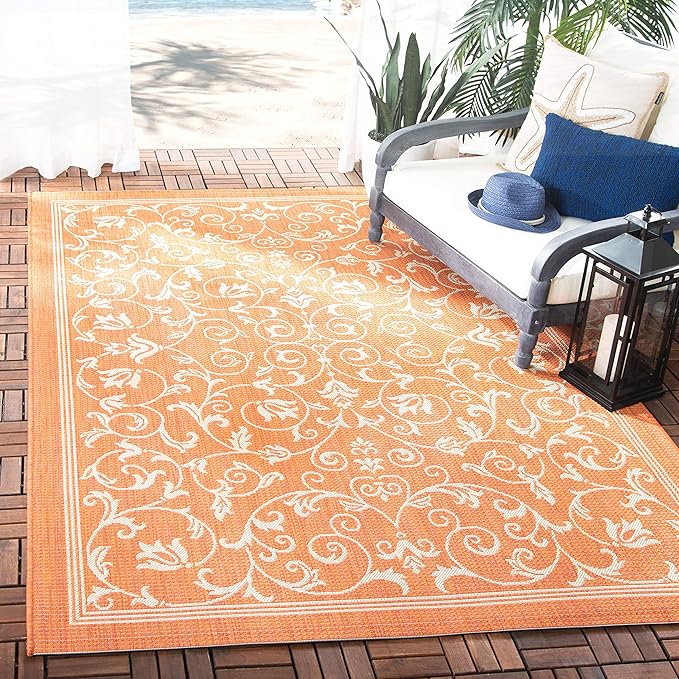 SAFAVIEH Courtyard Collection Accent Rug - 2'7" x 5', Terracotta & Natural Indoor/Outdoor & Washable, Ideal for High Traffic Areas in Patio, Backyard, Mudroom, Entryway, Doormat (CY2098-3202-3)