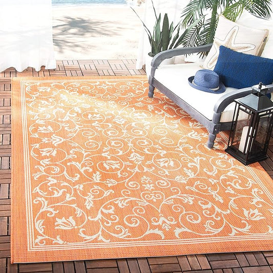 SAFAVIEH Courtyard Collection Accent Rug - 2'7" x 5', Terracotta & Natural Indoor/Outdoor & Washable, Ideal for High Traffic Areas in Patio, Backyard, Mudroom, Entryway, Doormat (CY2098-3202-3)
