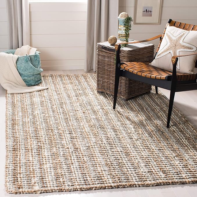 SAFAVIEH Natural Fiber Collection Area Rug - 10' x 14', Grey & Natural, Handmade Chunky Textured Jute 0.75-inch Thick, Ideal for High Traffic Areas in Living Room, Bedroom (NF447K)