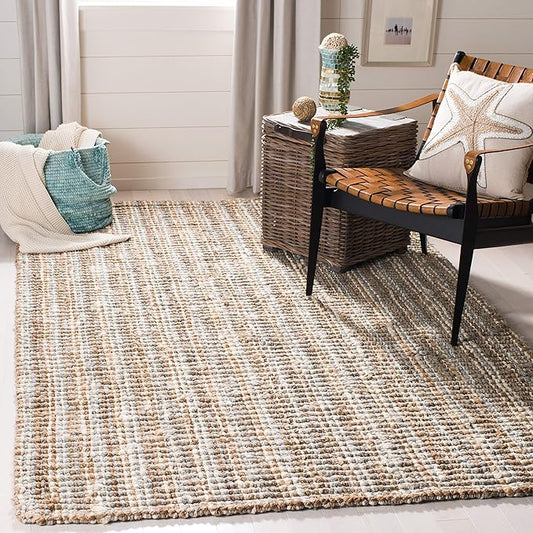 SAFAVIEH Natural Fiber Collection Area Rug - 10' x 14', Grey & Natural, Handmade Chunky Textured Jute 0.75-inch Thick, Ideal for High Traffic Areas in Living Room, Bedroom (NF447K)