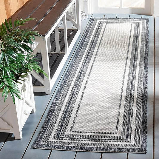 SAFAVIEH Courtyard Collection Accent Rug - 2'3" x 4', Ivory & Black, Non-Shedding & Easy Care, Indoor/Outdoor & Washable-Ideal for Patio, Backyard, Mudroom (CY8475-53712)
