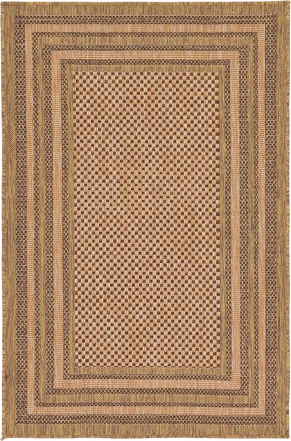Unique Loom Outdoor Border Collection Area Rug - Multi Border (3' 3" x 5' Rectangle, Light Brown/ Brown)