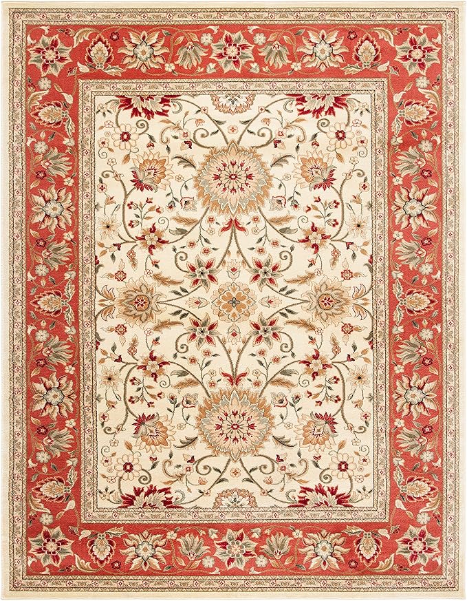 SAFAVIEH Lyndhurst Collection Area Rug - 8' x 10', Ivory & Rust, Traditional Oriental Design, Non-Shedding & Easy Care, Ideal for High Traffic Areas in Living Room, Bedroom (LNH212R)