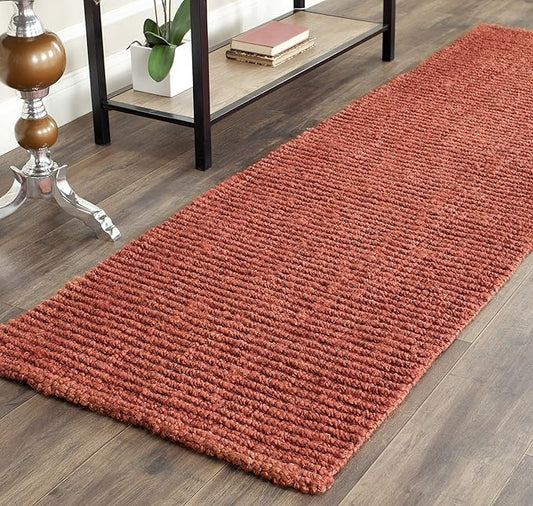 SAFAVIEH Natural Fiber Collection Runner Rug - 2'6" x 10', Rust, Handmade Chunky Textured Jute 0.75-inch Thick, Ideal for High Traffic Areas in Living Room, Bedroom (NF447C)