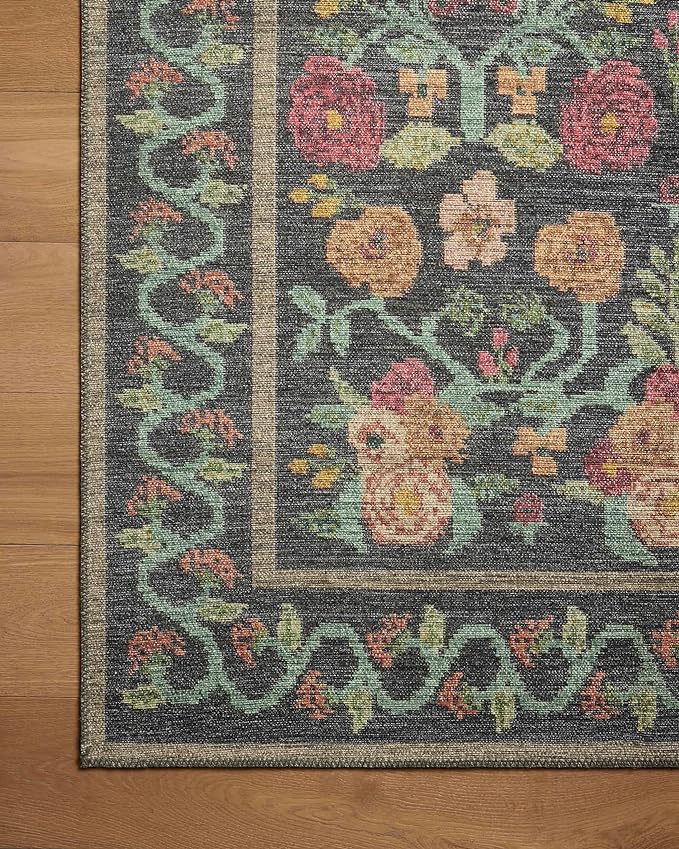 Loloi Rifle Paper Co. Rosa Collection RSA-01 Black 2'-6" x 9'-6" Runner Rug