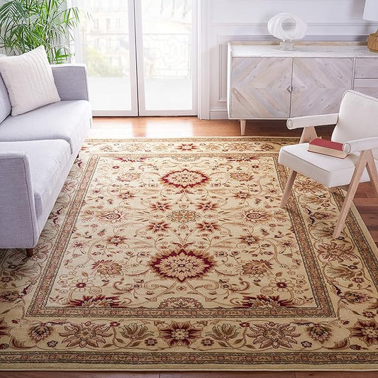 SAFAVIEH Lyndhurst Collection 8' Square Ivory / Ivory LNH212L Traditional Oriental Non-Shedding Living Room Bedroom Dining Home Office Area Rug