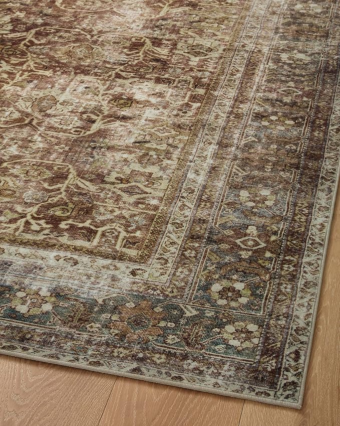 Loloi Magnolia Home by Joanna Gaines Sinclair Collection SIN-01 Rust/Lagoon 7'-6" x 9'-6", .25" Pile Height, Machine Washable, Area Rug