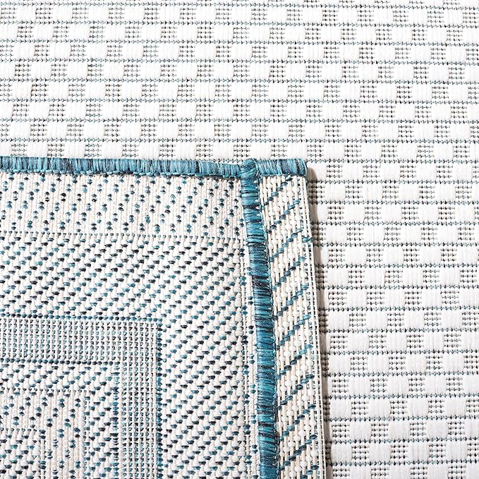 SAFAVIEH Courtyard Collection Area Rug - 9' Square, Ivory & Teal, Indoor/Outdoor, Weather Resistant & Washable, Ideal for Patio, Backyard, Mudroom, Deck (CY8475)