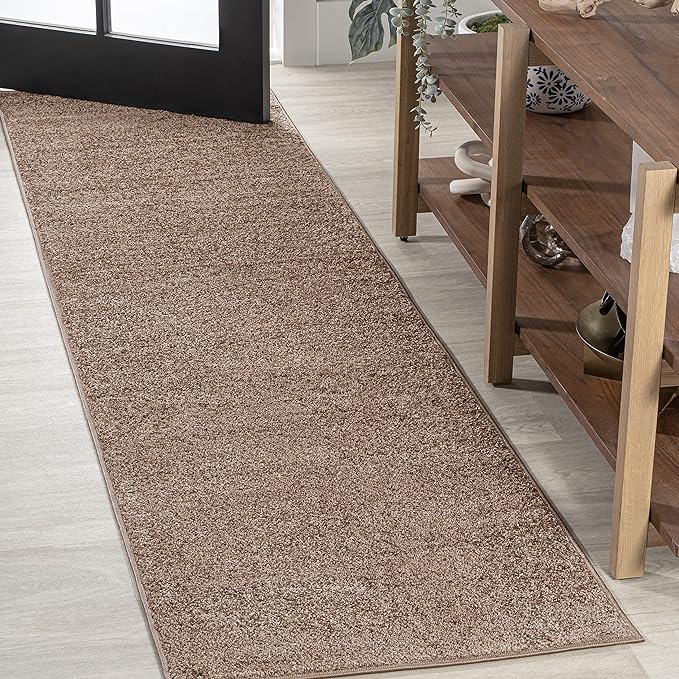 JONATHAN Y SEU100J-216 Haze Solid Low-Pile Indoor Runner Rug, Coastal, Bohemian, Minimalist, Classic, Casual for Bedroom,Kitchen,Living Room,Non Shedding,Easy-Washing, Brown, 2 X 16