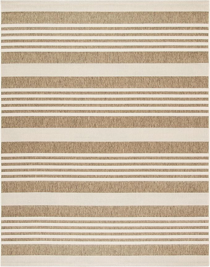 SAFAVIEH Courtyard Collection Area Rug - 9' x 12', Brown & Bone, Stripe Design, Non-Shedding & Easy Care, Indoor/Outdoor & Washable-Ideal for Patio, Backyard, Mudroom (CY6062-242)