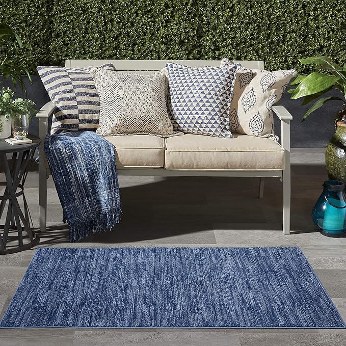 Nourison Essentials Indoor/Outdoor Navy Blue 3' x 5' Area Rug, Easy Cleaning, Non Shedding, Bed Room, Living Room, Dining Room, Backyard, Deck, Patio (3x5)
