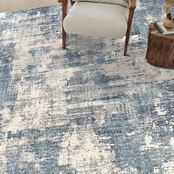 2x3 Entryway Rug Machine Washable Area Rug Small Blue/Grey Rugs Entrance Door Mat Indoor Rug Abstract Low Pile Carpet Kitchen Bedroom Office Non Slip